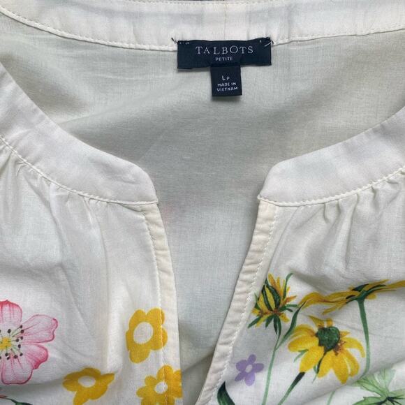 Talbots Petite Cream Floral Cotton Lined Blouse Women's Large Petite - Picture 8 of 8